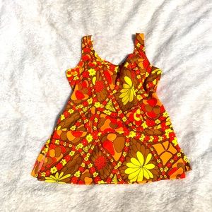 Swimsuit one piece retro 60’s orange psychedelic